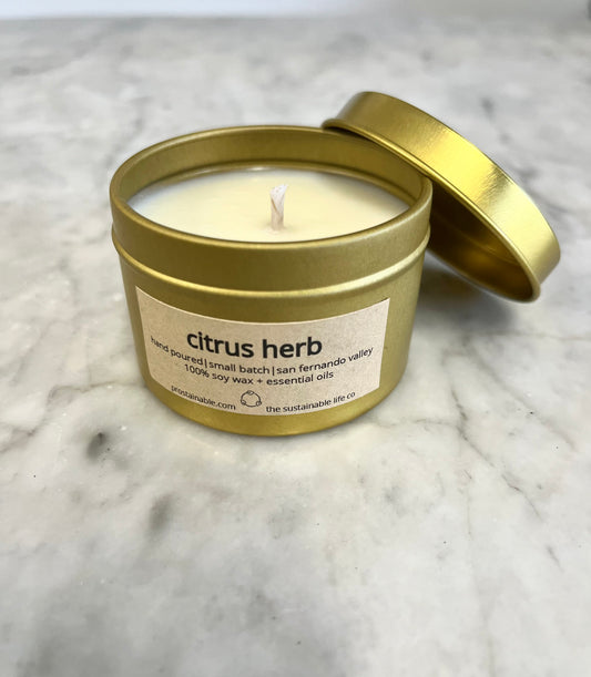 Citrus Herb Candle 4oz Gold Tin