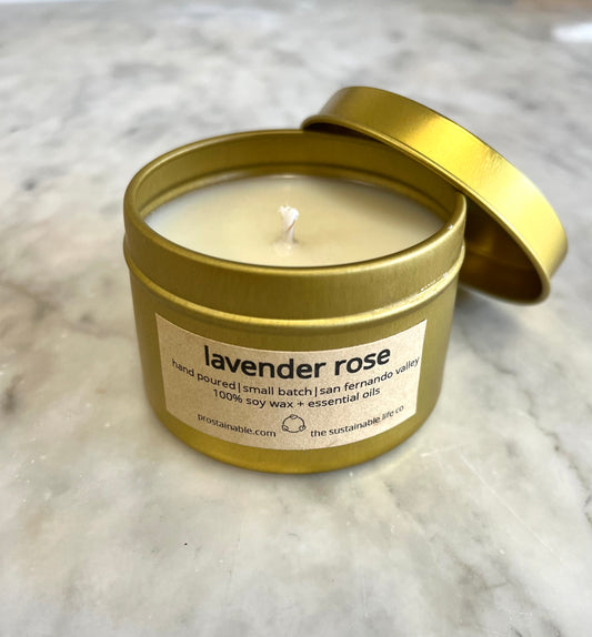 Lavender Rose Candle 4oz Gold Tin