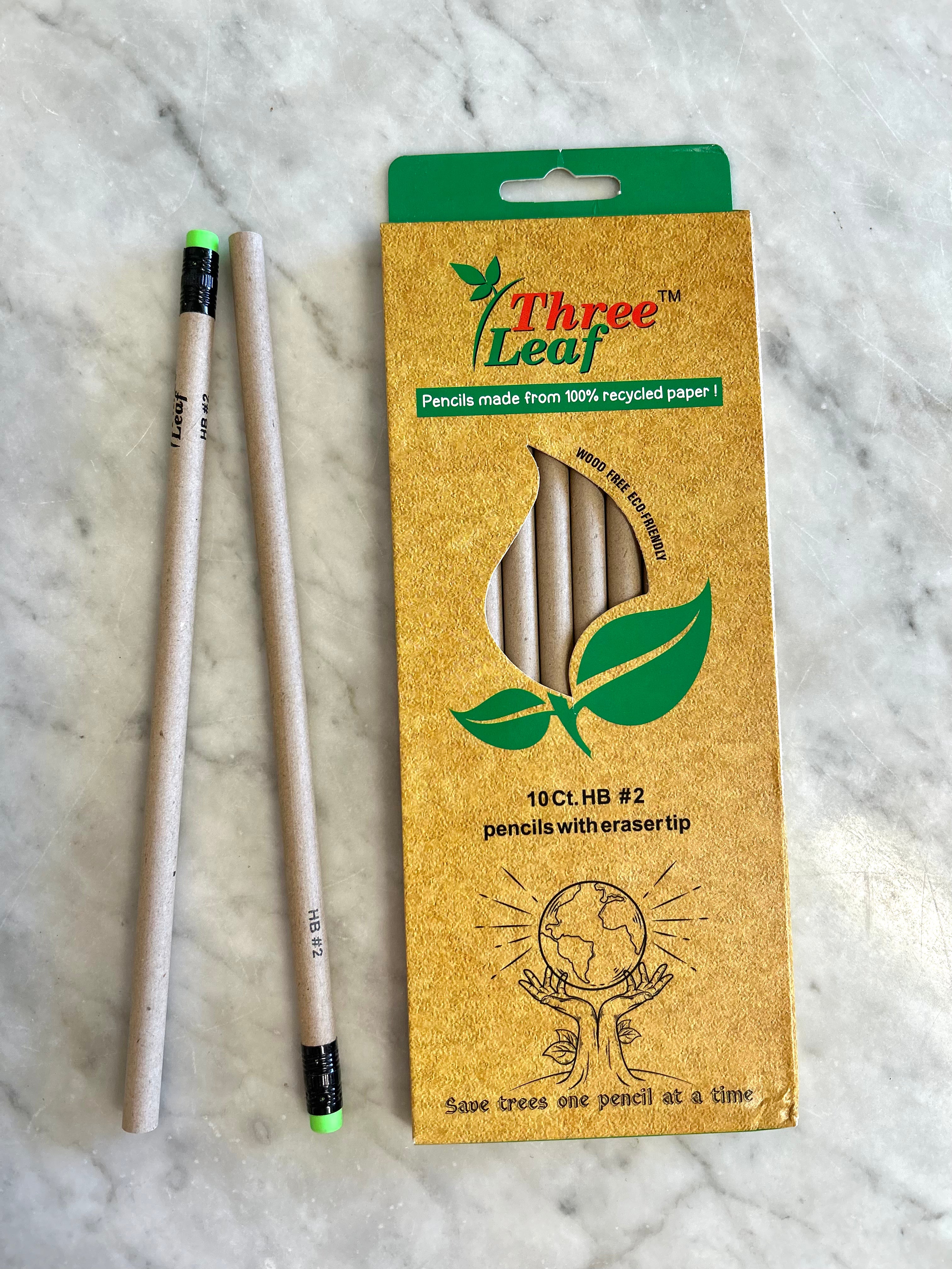 Recycled Paper Pencils (10 Pack) - Latex Free Eraser, #2 pencil